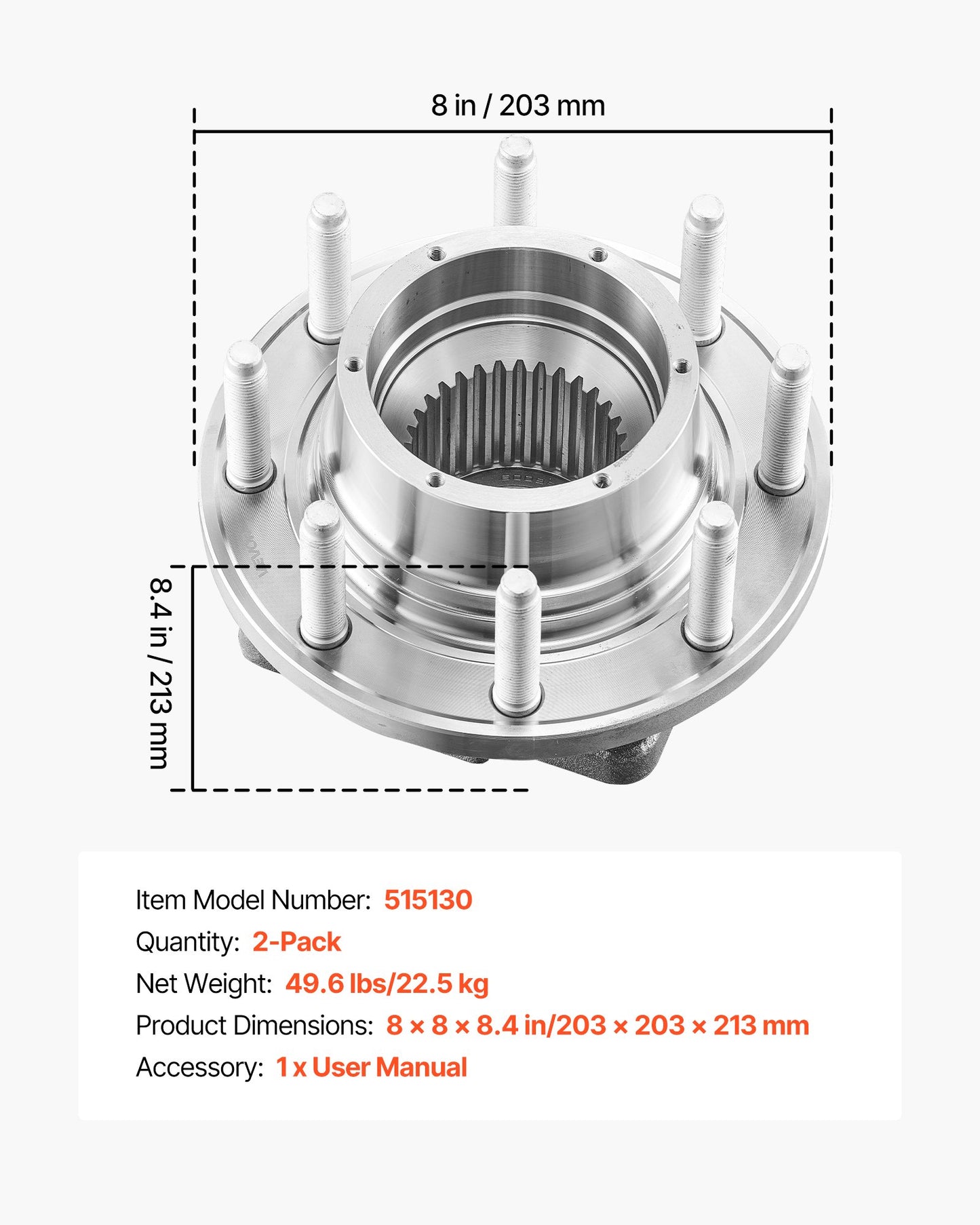 2PCS Front Wheel Bearing & Hub Assembly Fit for 2016 Ford F-250 Super Duty Base King Ranch Lariat Platinum XL Crew Cab Pickup 4-Door OEM 515130, Wheel Bearing Hub Assembly Set with ABS Sensor