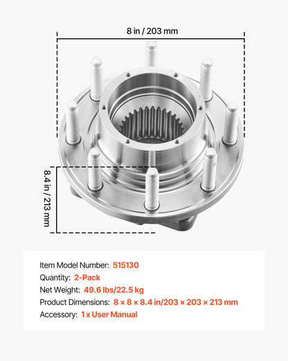 2PCS Front Wheel Bearing & Hub Assembly Fit for 2016 Ford F-250 Super Duty Base King Ranch Lariat Platinum XL Crew Cab Pickup 4-Door OEM 515130, Wheel Bearing Hub Assembly Set with ABS Sensor
