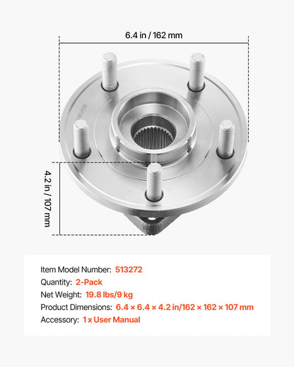 2PCS Front Wheel Bearing & Hub Assembly Fit for Jeep Wrangler 2010 Islander 2016 Rubicon Sahara 75th Anniversary Sport Utility OEM 513272, 5 Lugs with ABS Sensor, Wheel Bearing Hub Assembly Set