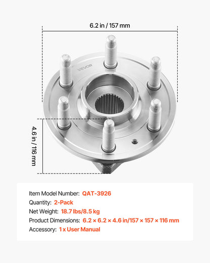 2PCS Front Wheel Bearing & Hub Assembly Fit for 2014-2016 Cadillac SRX Base Luxury Performance Premium Sport Utility 4-Door 3.6L OEM 513289, Wheel Bearing Hub Assembly Set, 13504971 BR930778