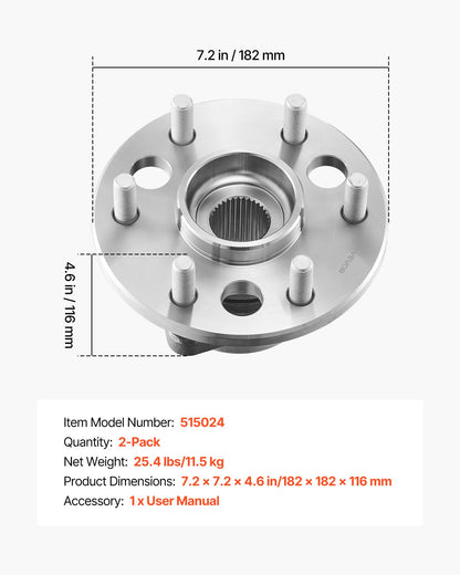 2PCS Front Wheel Bearing & Hub Assembly Fit for 1999-2000 Cadillac Escalade 1995-1999 Chevrolet Tahoe GMC Yukon K1500 Suburban OEM 515024, 6 Lugs with ABS Sensor, Wheel Bearing Hub Assembly Set