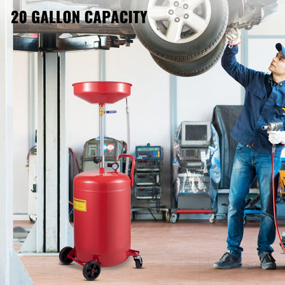 Spilloljeavtappningstank 20 gallon bärbar oljeavtappning Luftdriven dränering Oljebyte, oljeavtappningsbehållare, flytande bränsleöverföring Dränering Justerbar tratthöjd, med tryckregleringsventil