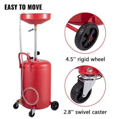 Spilloljeavtappningstank 20 gallon bärbar oljeavtappning Luftdriven dränering Oljebyte, oljeavtappningsbehållare, flytande bränsleöverföring Dränering Justerbar tratthöjd, med tryckregleringsventil