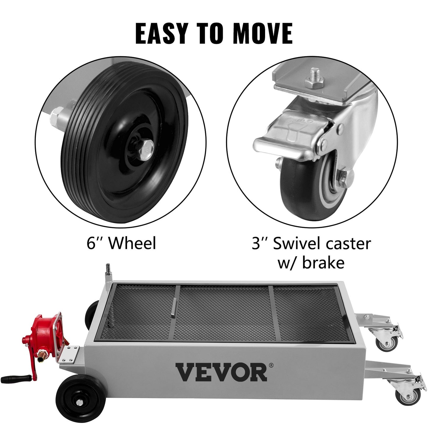 Oil Drain Pan 15 Gallon Oil Drain Tank, 57L Low Profile Oil Drain Pan, Large Capacity Oil Change Pan, Foldable Hand, with Pump, Hose, Swivel Casters Wheels for Car, SUV, Trucks Oil Draining