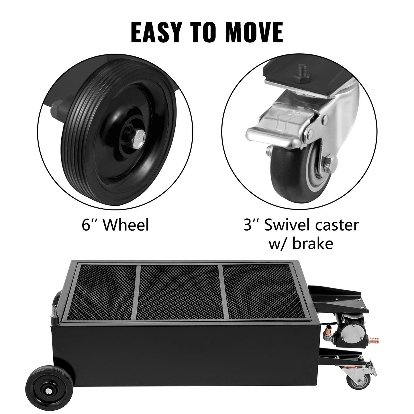 Oil Drain Pan 25 Gallon Oil Drain Tank, 95L Low Profile Oil Drain Pan, Large Capacity Oil Change Pan, Foldable Hand, with Electric Pump, Hose, Swivel Casters for Car, SUV, Trucks Oil Draining