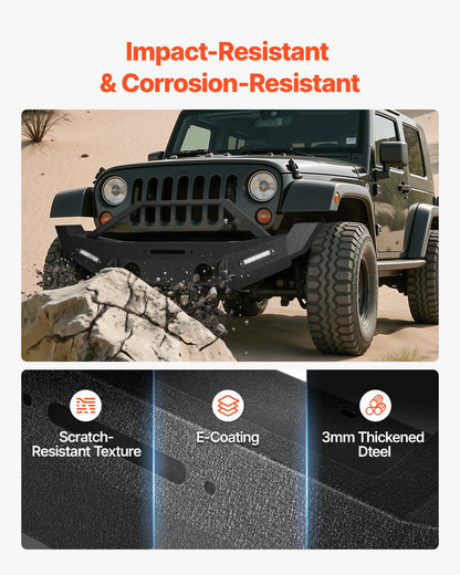 Front Bumper Compatible with 2007-2018 Wrangler JK/JKU, Heavy-Duty Steel Front Bumper with 2PCS LED Light Bars, Winch Plate, Fog Light Housing and D-Ring Mounts