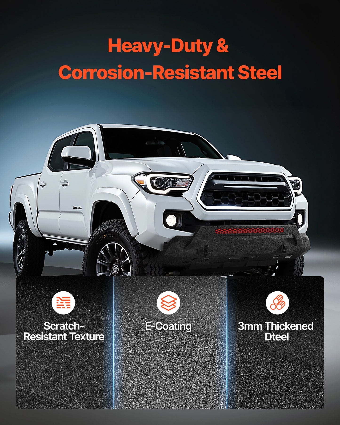 Front Bumper Compatible with 2016-2023 Toyota Tacoma (Excluding Tacoma TRD/Tacoma TRD Sport), Pickup Truck Bumper with Winch Plate & D-Ring Mounts, Heavy-Duty Steel Front Bumpers with E-Coating and Bull Bar