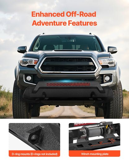 Front Bumper Compatible with 2016-2023 Toyota Tacoma (Excluding Tacoma TRD/Tacoma TRD Sport), Pickup Truck Bumper with Winch Plate & D-Ring Mounts, Heavy-Duty Steel Front Bumpers with E-Coating and Bull Bar