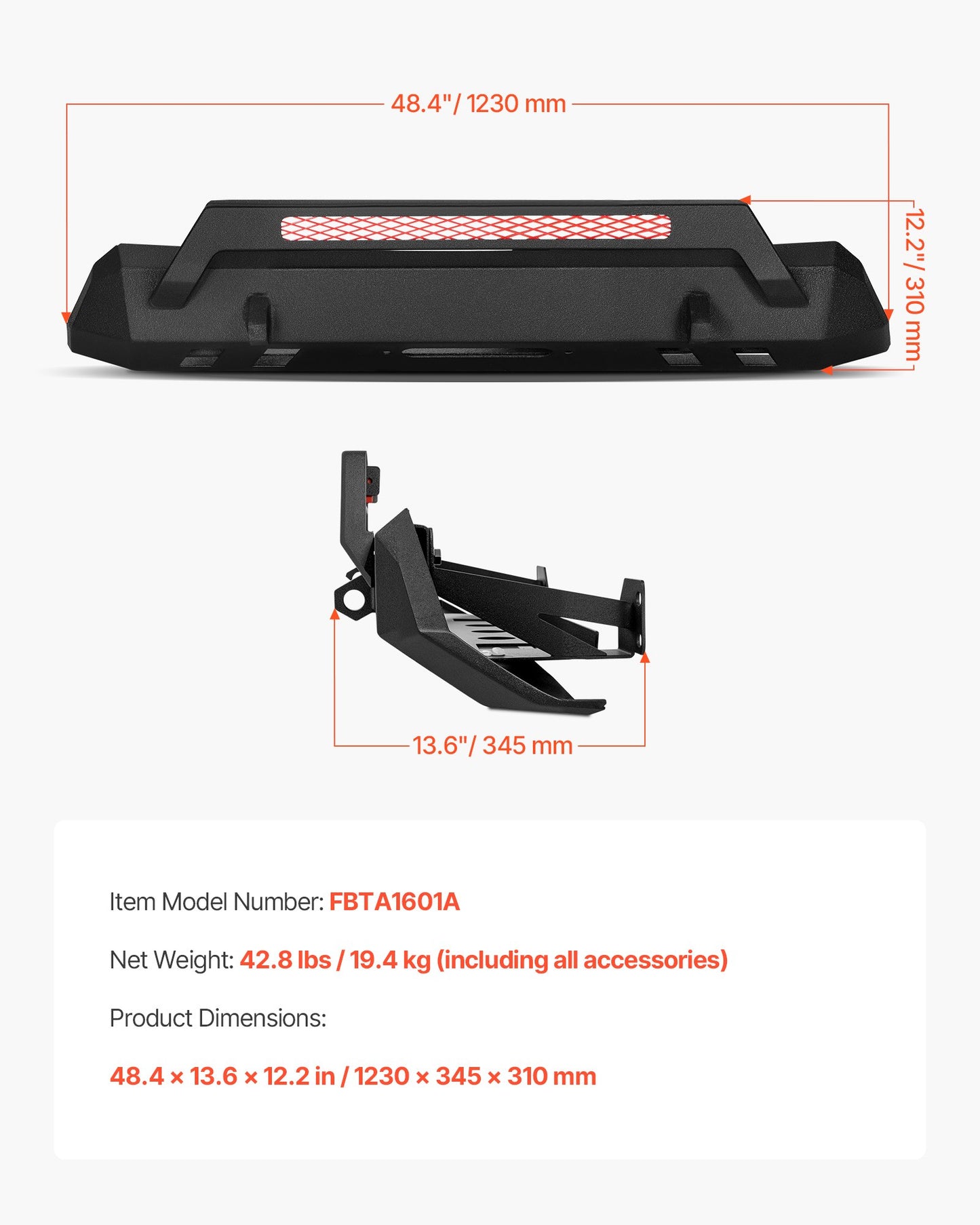 Front Bumper Compatible with 2016-2023 Toyota Tacoma (Excluding Tacoma TRD/Tacoma TRD Sport), Pickup Truck Bumper with Winch Plate & D-Ring Mounts, Heavy-Duty Steel Front Bumpers with E-Coating and Bull Bar