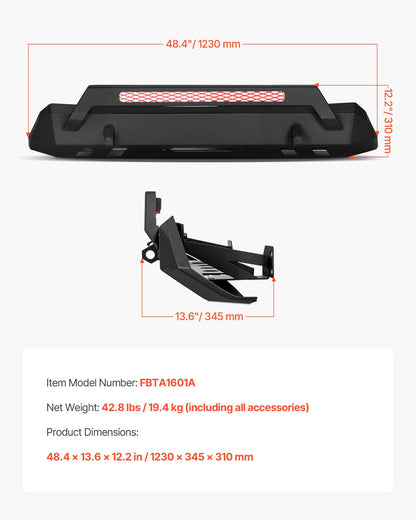 Front Bumper Compatible with 2016-2023 Toyota Tacoma (Excluding Tacoma TRD/Tacoma TRD Sport), Pickup Truck Bumper with Winch Plate & D-Ring Mounts, Heavy-Duty Steel Front Bumpers with E-Coating and Bull Bar