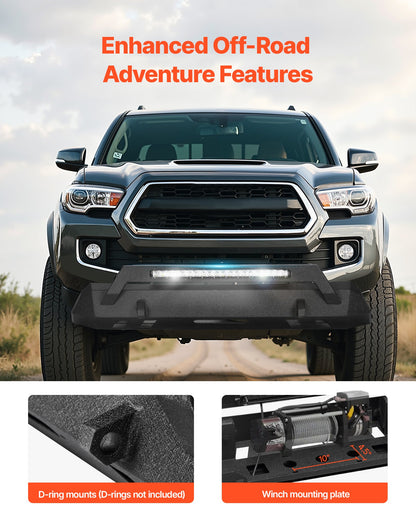 Front Bumper Compatible with 2016-2023 Toyota Tacoma (Excluding Tacoma TRD/Tacoma TRD Sport), Pickup Truck Bumper with LED Light Bar, Winch Plate & D-Rings Mounts, Heavy-Duty Steel Front Bumper with E-Coating