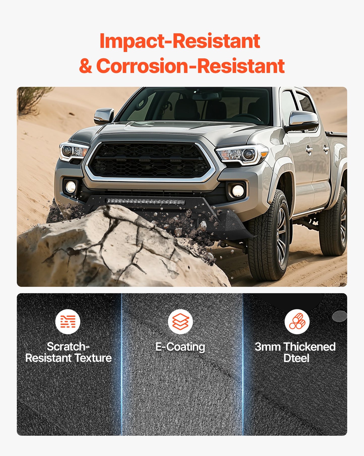 Front Bumper Compatible with 2016-2023 Toyota Tacoma (Excluding Tacoma TRD/Tacoma TRD Sport), Pickup Truck Bumper with LED Light Bar, Winch Plate & D-Rings Mounts, Heavy-Duty Steel Front Bumper with E-Coating