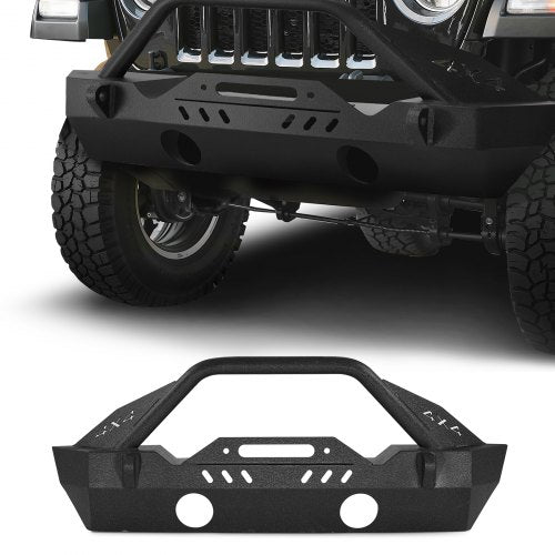 Front Bumper Compatible with 2018-2024 Jeep Wrangler JL JLU & Gladiator JT, Heavy-Duty Steel Front Bumper with Winch Plate, D-Ring Mounts & Fog Light Housing
