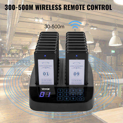 F101 Restaurant Pager System 16 Pagers, Max 98 Beepers Wireless Calling System, Touch Keyboard with Vibration, Flashing and Buzzer for Church, Nurse,Hospital & Hotel