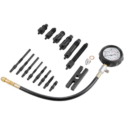 Kompressionstester für Dieselmotoren, 18-teiliges Zylinderdruckprüfwerkzeug-Set, mit 0–1000 psi-Messgeräten und Adaptern, Dieseleinspritzdüsenprüfer zum Prüfen von Zylindern in Diesel-LKWs, Traktoren und Geräten