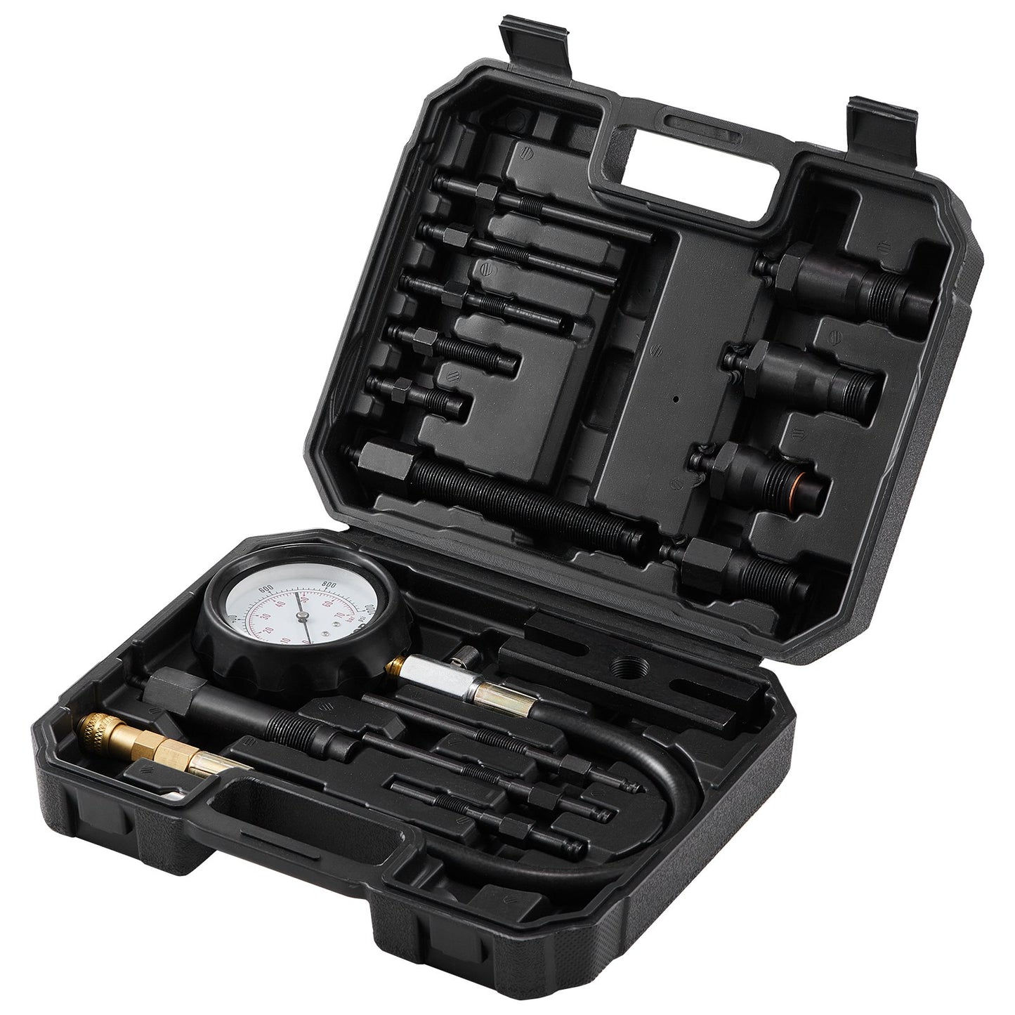Kompressionstester für Dieselmotoren, 18-teiliges Zylinderdruckprüfwerkzeug-Set, mit 0–1000 psi-Messgeräten und Adaptern, Dieseleinspritzdüsenprüfer zum Prüfen von Zylindern in Diesel-LKWs, Traktoren und Geräten