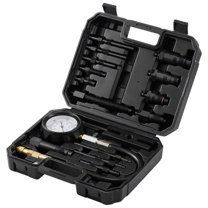 Kompressionstester für Dieselmotoren, 18-teiliges Zylinderdruckprüfwerkzeug-Set, mit 0–1000 psi-Messgeräten und Adaptern, Dieseleinspritzdüsenprüfer zum Prüfen von Zylindern in Diesel-LKWs, Traktoren und Geräten