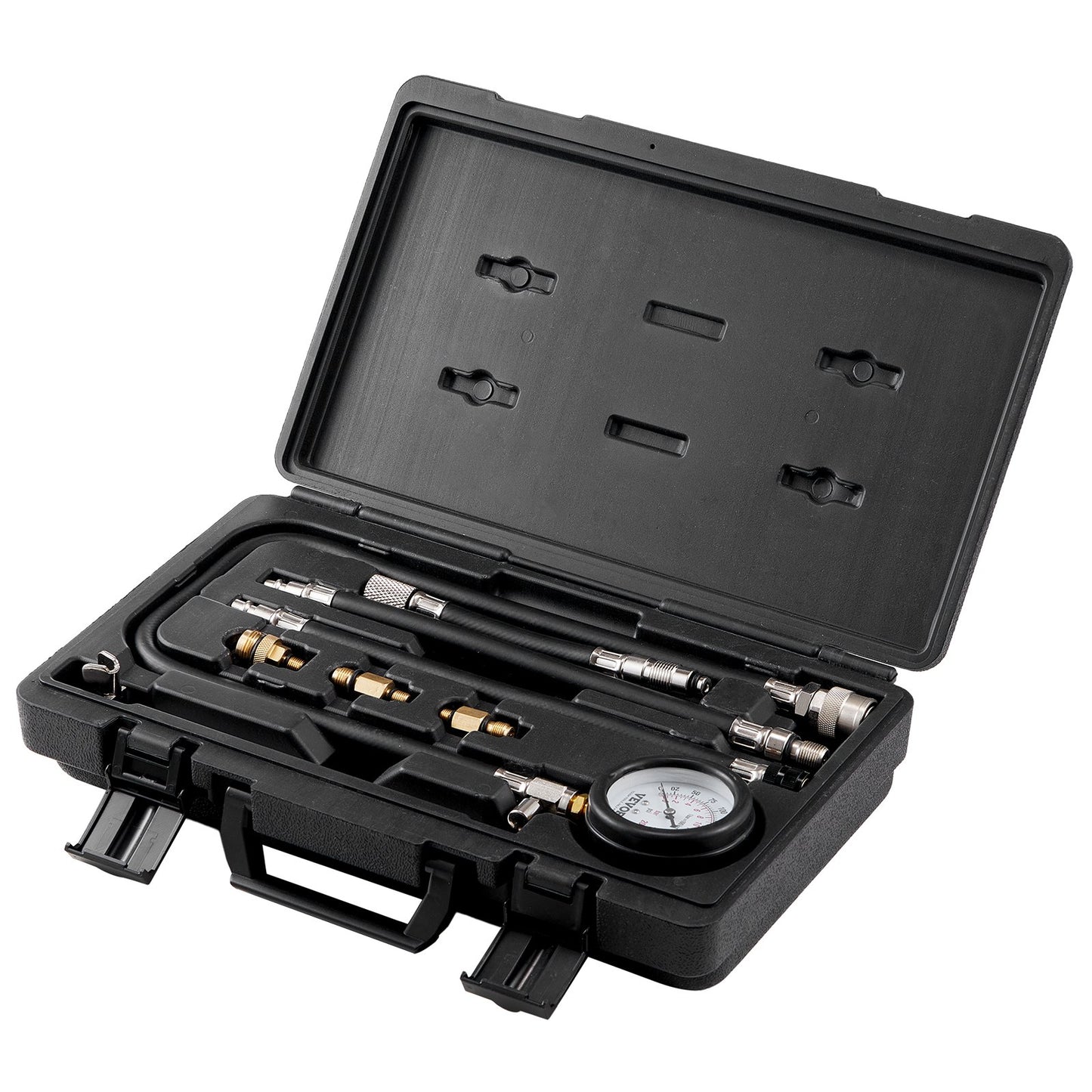 Adaptersats för kompressionstestare, 9 st bilmotorcylinder läckage ned kompressionstest, exakt dubbelskala tryckmätare 0-300 psi, med långa slangar och hölje för motorcylindrar