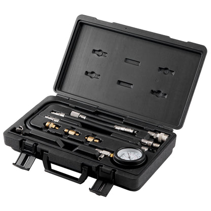 Adaptersats för kompressionstestare, 9 st bilmotorcylinder läckage ned kompressionstest, exakt dubbelskala tryckmätare 0-300 psi, med långa slangar och hölje för motorcylindrar