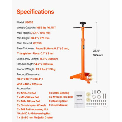 Stöd för underlyft 3/4 ton kapacitet Domkraft för underlyft Två hjul |  EU