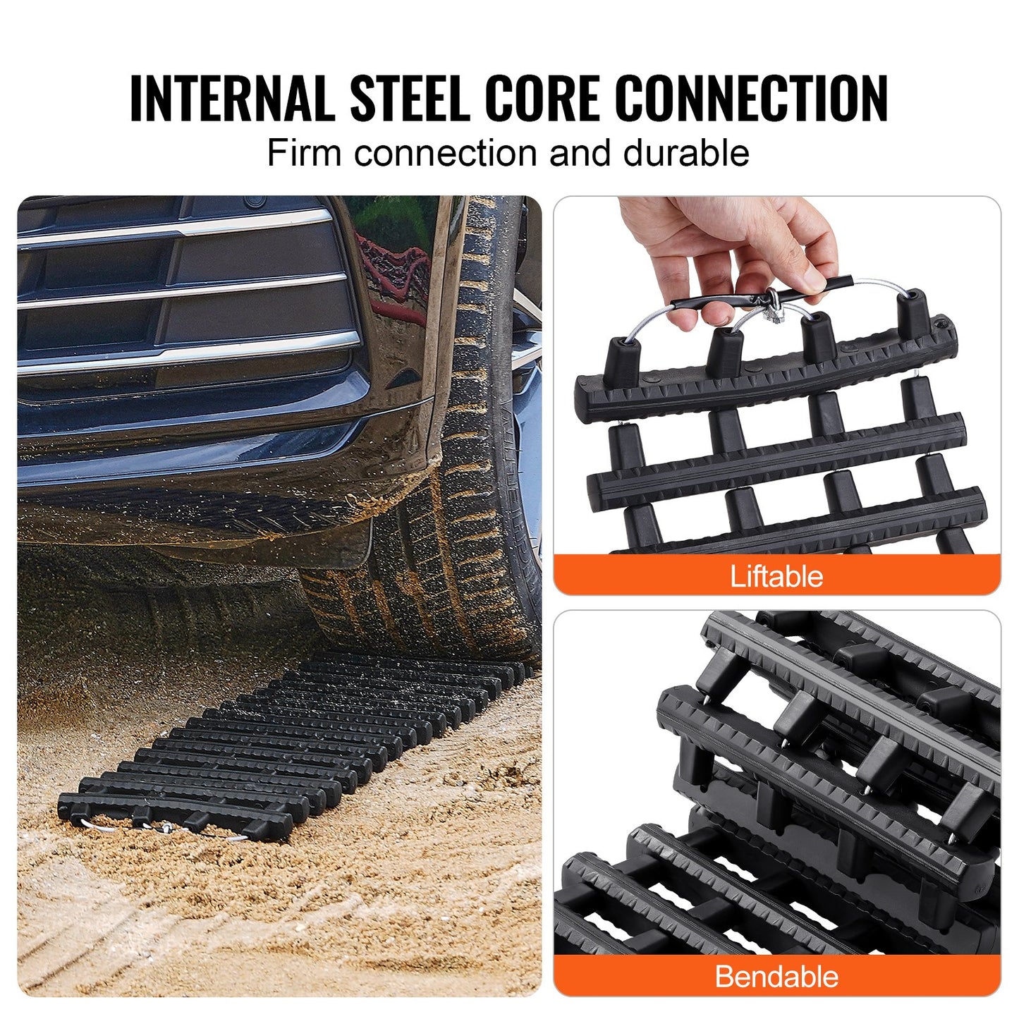 2PCS Traktion Boards mit TPR für Schlamm Schnee Sand Lagerung Taschen Kurze Schwarz