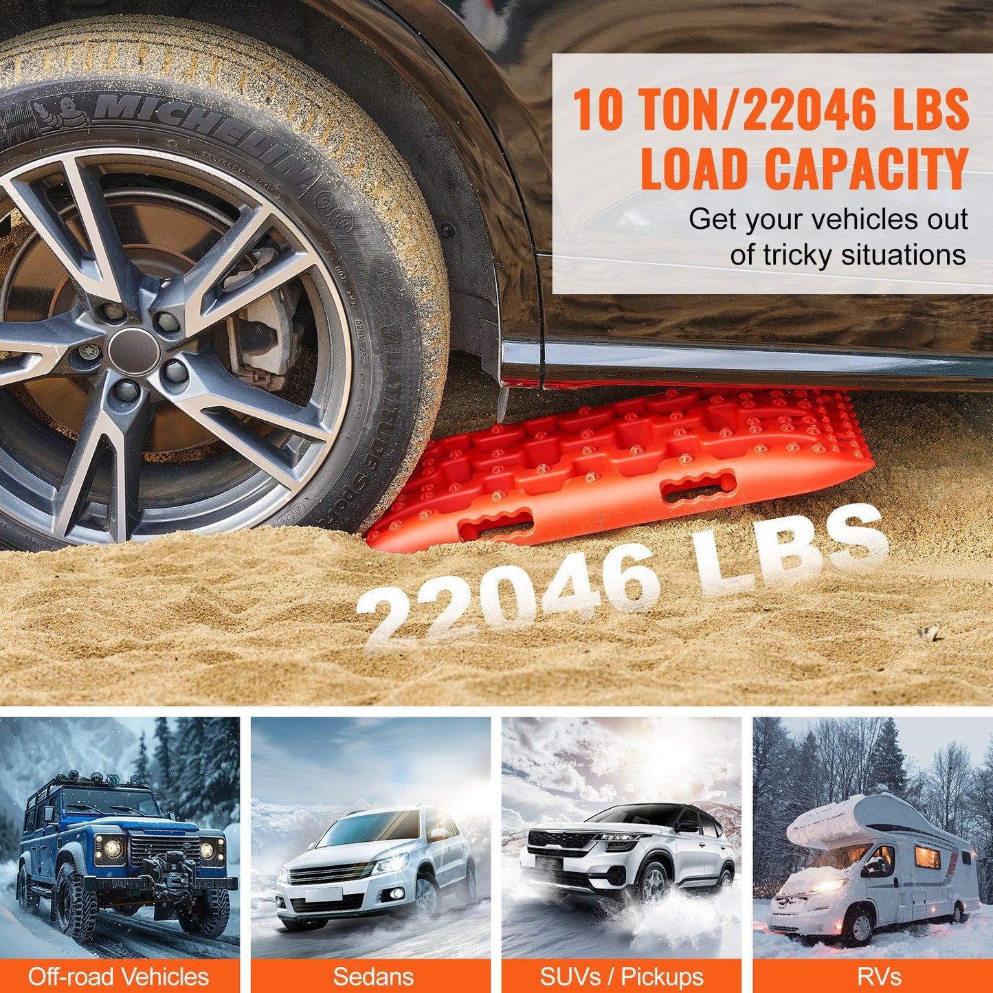 2PCS Traktion Boards mit PP für Schlamm Schnee Sand Lagerung Tasche Kurze Rot