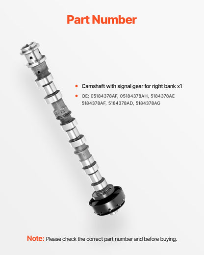 Engine Camshaft, 05184378AF 05184378AH 5184378AE 5184378AF 5184378AD 5184378AG Cam Replacement, Fit 2018 Jeep Wrangler JK, 2011-2019 Dodge Journey, 2013-2018 Ram 1500, 2012 Ram C/V Base, 3.6L V6