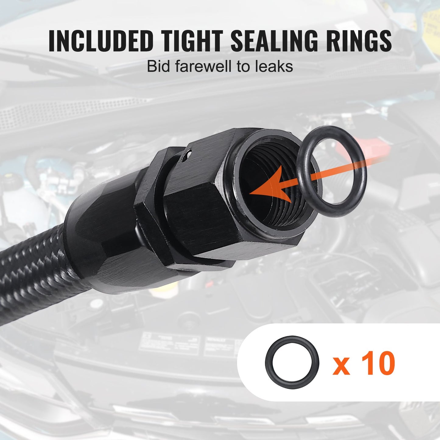 8AN Fuel Line Kit, 20 FT Fuel Hose Kit, 0.43" Nylon, Stainless Steel Braided Fuel Line Kit for Oil/Gas/Diesel Hose End, with 12-ST Swivel Adapter Kit, Black