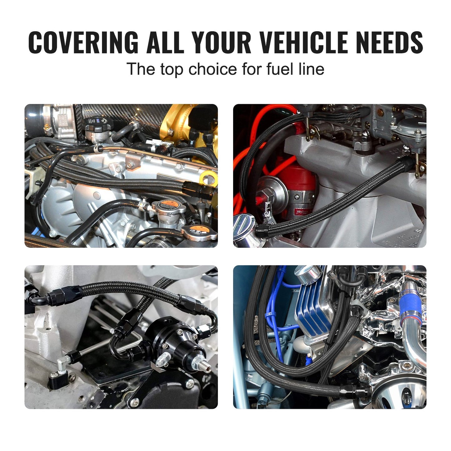 6AN Fuel Line Kit, 25 FT Fuel Hose Kit, 5/16" Nylon, Stainless Steel Braided PTFE Fuel Line Kit, E85/Oil/Gas/Diesel Hose End Fitting Kit, with 15pcs Swivel Adapter Kit, Black