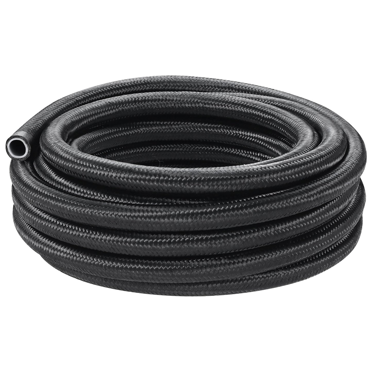 6AN Fuel Line Kit, 25 FT Fuel Hose Kit, 5/16" Nylon, Stainless Steel Braided PTFE Fuel Line Kit, E85/Oil/Gas/Diesel Hose End Fitting Kit, with 15pcs Swivel Adapter Kit, Black