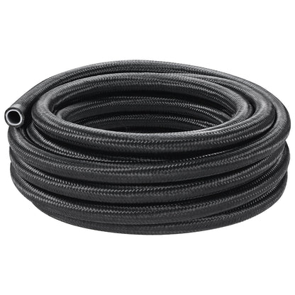 6AN Fuel Line Kit, 25 FT Fuel Hose Kit, 5/16" Nylon, Stainless Steel Braided PTFE Fuel Line Kit, E85/Oil/Gas/Diesel Hose End Fitting Kit, with 15pcs Swivel Adapter Kit, Black