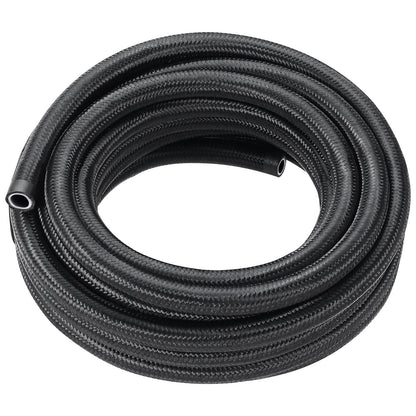 6AN Fuel Line Kit, 25 FT Fuel Hose Kit, 5/16" Nylon, Stainless Steel Braided PTFE Fuel Line Kit, E85/Oil/Gas/Diesel Hose End Fitting Kit, with 15pcs Swivel Adapter Kit, Black