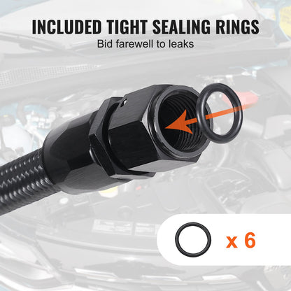 10AN-Kraftstoffleitungssatz, 10 Fuß Kraftstoffschlauchsatz, 0,55 Zoll Nylon, Kraftstoffleitungssatz mit Edelstahlgeflecht für Öl-/Gas-/Diesel-Schlauchende, mit 7-ST-Drehadaptersatz, schwarz