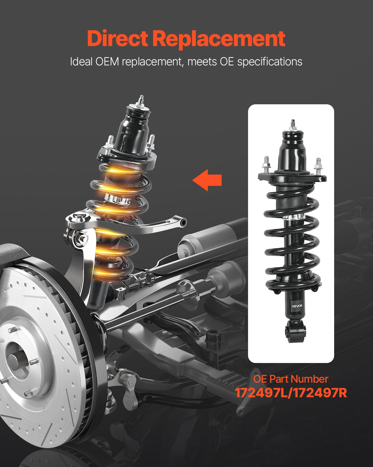 Rear Shock Absorber Strut Assembly, 2Pcs Shock and Strut Assembly with Coil Spring, Compatible with 2007-2009 Honda CR-V Models, Automotive Replacement Struts for OE 172497L 172497R