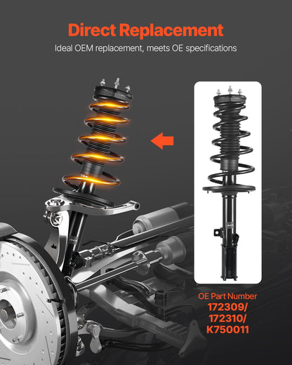Rear Shock Absorber Strut Assembly, 2Pcs Shock and Strut Assembly with Stabilizer Bar & Coil Spring, Compatible with 2007-2011 Toyota Camry and 2008-2012 Toyota Avalon Models, OE 172401