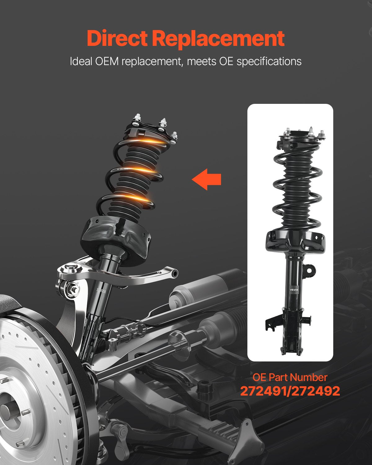 Front Shock Absorber Strut Assembly, 2Pcs Shock and Strut Assembly with Coil Spring, Compatible with 2007-2014 Honda CR-V, Automotive Replacement Struts, OE 272491/272492