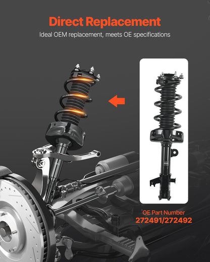 Front Shock Absorber Strut Assembly, 2Pcs Shock and Strut Assembly with Coil Spring, Compatible with 2007-2014 Honda CR-V, Automotive Replacement Struts, OE 272491/272492