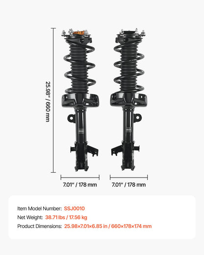 Front Shock Absorber Strut Assembly, 2Pcs Shock and Strut Assembly with Coil Spring, Compatible with 2007-2014 Honda CR-V, Automotive Replacement Struts, OE 272491/272492