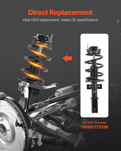 Front Shock Absorber Strut Assembly, 2Pcs Shock and Strut Assembly with Coil Spring, Fit 2007-2012 GMC Acadia, 2008-2012 Buick Enclave, 2009-2012 Chevrolet Traverse, Replace OE 11680 / 172518