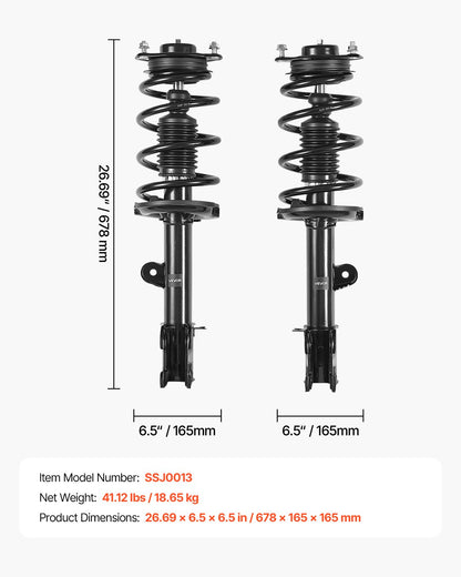 Front Shock Absorber Strut Assembly, 2Pcs Shock and Strut Assembly with Coil Spring, Compatible with 2011-2013 Kia Sorento, Automotive Replacement Struts for OE 172712 / 172713