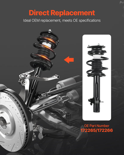 Front Shock Absorber Strut Assembly, 2Pcs Shock and Strut Assembly with Coil Spring, Compatible with 2002-2006 Mini Cooper Convertible, Automotive Replacement Struts for OE 172265 / 172266