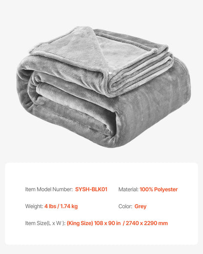 King Size Blanket, 108 x 90 inches, Lightweight and Fuzzy Throw Blanket for Bed, Cozy Grey King Blanket for All Season, Warm Plush Machine Washable Bedding, Grey