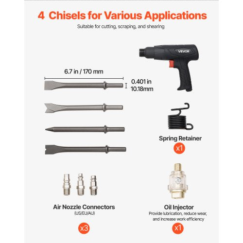Drucklufthammer 2500-2700 Schläge/min Drucklufthammer Drucklufthammer-Set mit 4 Meißeln | EU