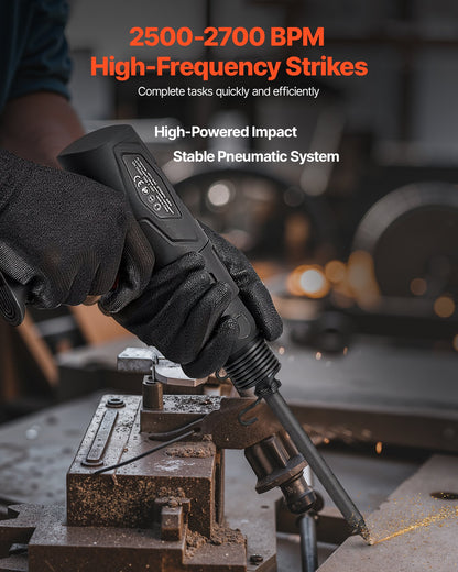 Air Hammer, 2500-2700BPM Pneumatic Hammer with 2.76-inch Stroke & 4PCS 6.7" Long Barrel Chisels, Pistol-Grip Compact Air Chisel Pneumatic Shovel Tool for Cutting Scraping Demolishing