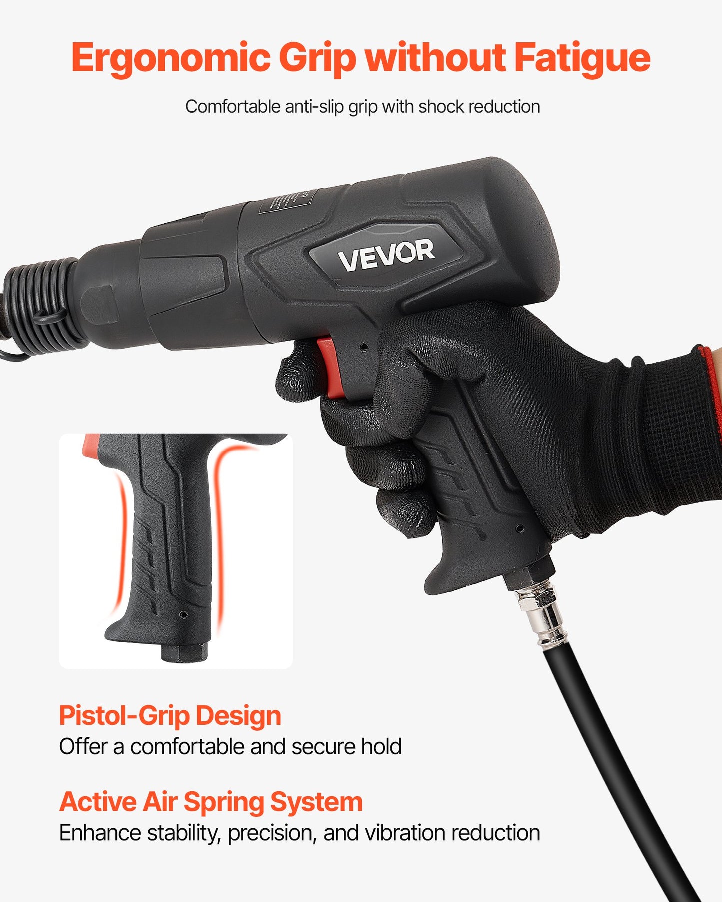 Air Hammer, 2500-2700BPM Pneumatic Hammer with 2.76-inch Stroke & 4PCS 6.7" Long Barrel Chisels, Pistol-Grip Compact Air Chisel Pneumatic Shovel Tool for Cutting Scraping Demolishing