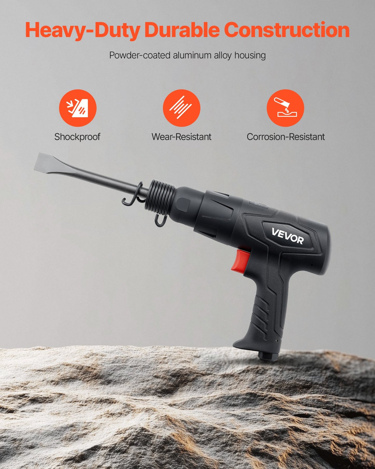 Air Hammer, 2500-2700BPM Pneumatic Hammer with 2.76-inch Stroke & 4PCS 6.7" Long Barrel Chisels, Pistol-Grip Compact Air Chisel Pneumatic Shovel Tool for Cutting Scraping Demolishing