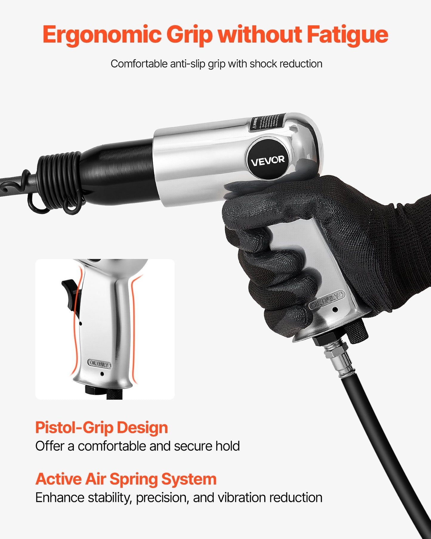 Air Hammer, 3500BPM Pneumatic Hammer with 2.76 inch Stroke & 4PCS Chisels Round Shank, Pistol-Grip Compact Air Chisel Pneumatic Shovel Tool for Cutting Punching Scraping