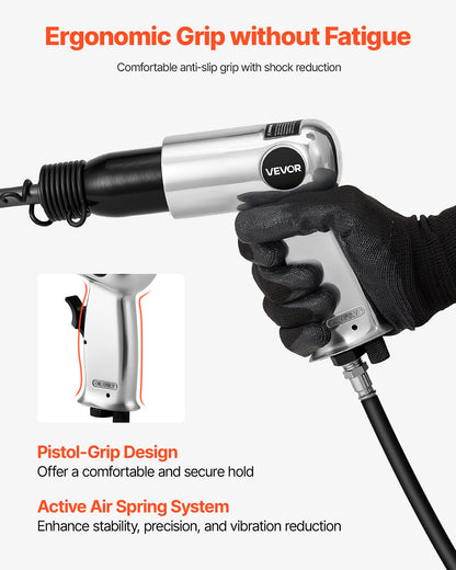 Air Hammer, 3500BPM Pneumatic Hammer with 2.76 inch Stroke & 4PCS Chisels Round Shank, Pistol-Grip Compact Air Chisel Pneumatic Shovel Tool for Cutting Punching Scraping