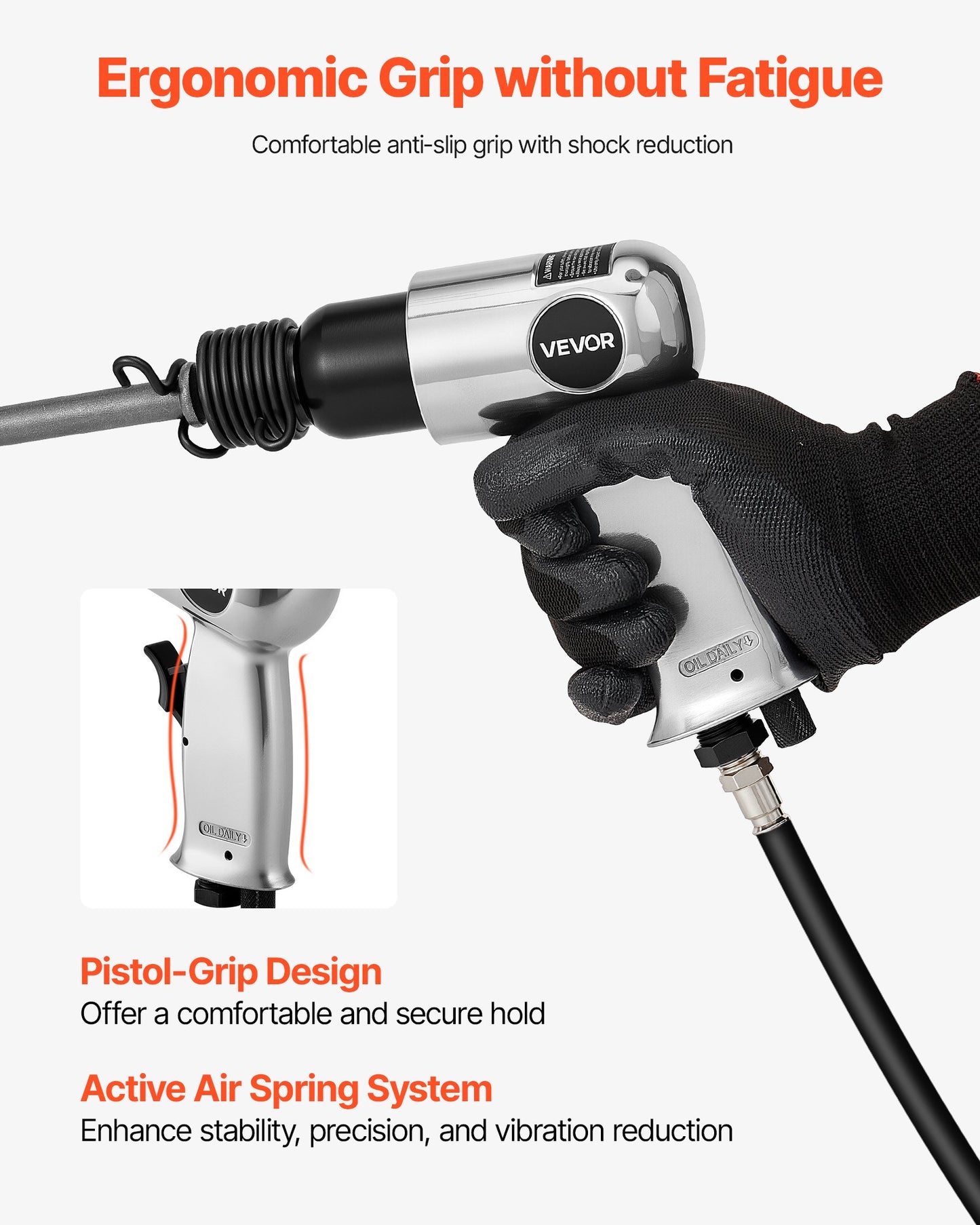 Air Hammer, 4500BPM Pneumatic Hammer with 1.57-inch Stroke & 4PCS Chisels Round Shank, Lightweight & Compact Air Chisel Pneumatic Shovel Tool for Cutting Punching Scraping