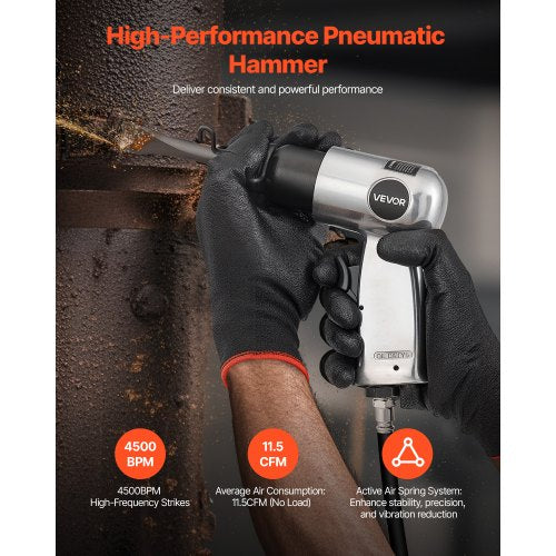 Drucklufthammer 4500 BPM Pneumatischer Hammer mit Luftnadelreiniger und 4 Meißeln | EU